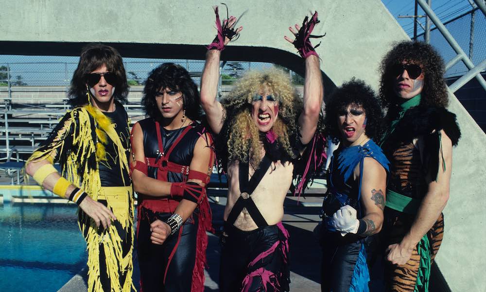 Jay Jay French, Eddie Ojeda, Dee Snider, AJ Pero and Mark Mendoza of Twisted Sister, group portrait, on the set of the video shoot for their single ¬ëI Wanna Rock¬í, Los Angeles, California, United States, 1984. (Photo by Mark Weiss/Getty Images)